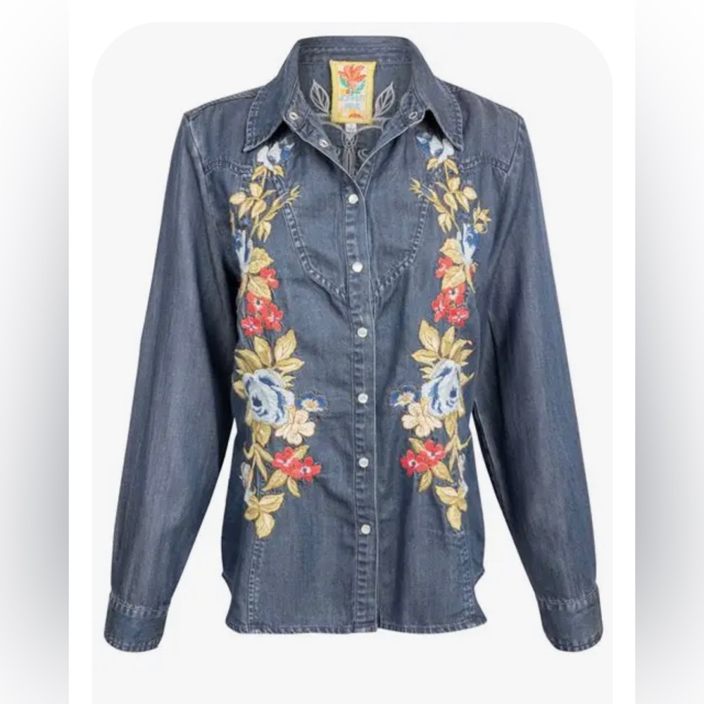 Johnny Was Embroidered Denim Western Shirt XXL. NWT.